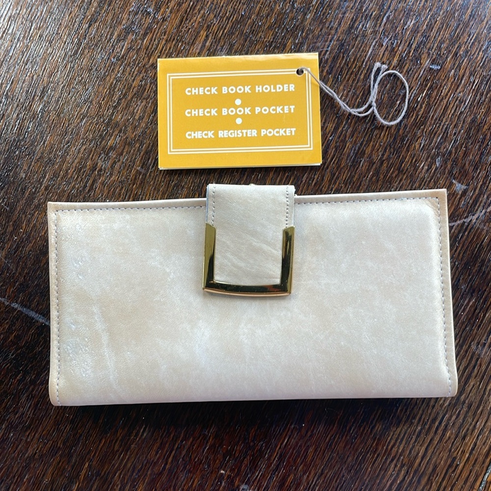 Vintage Crown leather wallet, beige with gold tone hardware